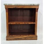 19th century-style rosewood bookcase, the variegated white and grey rectangular marbled top above