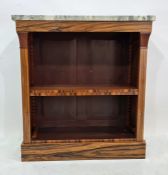 19th century-style rosewood bookcase, the variegated white and grey rectangular marbled top above