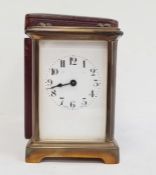 19th century brass four-glass carriage clock with original leather carry case