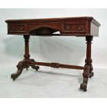 19th century oak hall table with moulded edge above two drawers, pillar end supports and turned