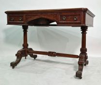 19th century oak hall table with moulded edge above two drawers, pillar end supports and turned