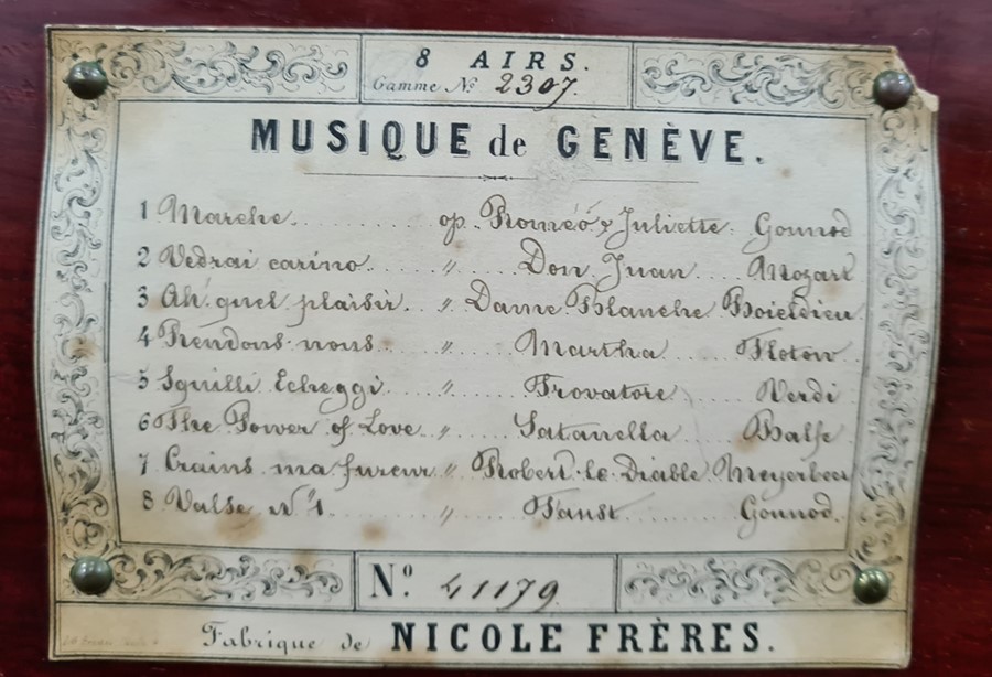 Nicole Freres Eight Air cylinder music box, Swiss, late 19th century, playing eight Airs, in - Image 4 of 12