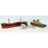 Japanese tinplate boat 'Neptune' no.1752155584, 37cm long, a model ship and a Dairy Farm cart,