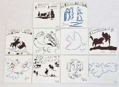 10 tiles printed after Picasso, with designs including 'The Dove of Peace', bullfighting scenes