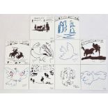 10 tiles printed after Picasso, with designs including 'The Dove of Peace', bullfighting scenes
