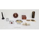 Collection of various treen items to include a square box, a circular screw box, a collection of