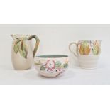Clarice Cliff pottery ribbed bowl with embossed decoration in 'My Garden' pattern, 20cm diameter,