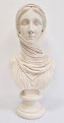 Holkham collections 20th Century plaster composition bust of Vestal Virgin on circular socle