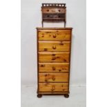 WITHDRAWN 20th century narrow pine chest of six drawers, a dressing table mirror and a wall-