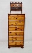 WITHDRAWN 20th century narrow pine chest of six drawers, a dressing table mirror and a wall-