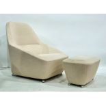 Modern Ligne Roset armchair with footstool, cream ground upholstery  Condition ReportThe chair and