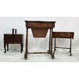 Late 19th century mahogany sewing table, the lozenge-shaped top above single drawer and sewing