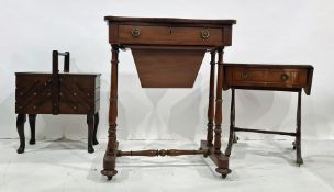 Late 19th century mahogany sewing table, the lozenge-shaped top above single drawer and sewing