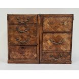 Two parquetry inlaid chests of drawers raised on plinth bases (attached later at back), 28cm high