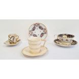 Two Royal Worcester coffee cups and saucers, late 19th century, printed puce green and impressed