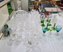 Cut glass basket, a cut glass decanter, a quantity of cut stem wines and sundry glassware