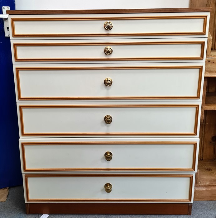 Mid century teak and melamine chest of drawers, 84cm x 101.5cm  Condition ReportPlease see extra