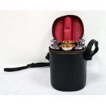 EPNS travel hip flask set comprising a pair of hip flasks and four gilded cups in leatherette pouch