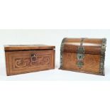 Domed-top oak box and an embossed leather covered rectangular box (2)