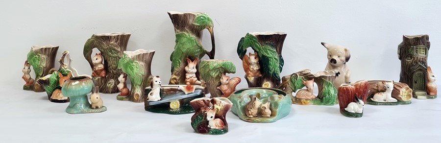Large collection of Hornsea pottery vases and posies, all with animals to include squirrels, dogs, e