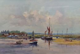 John Tuck  Gouache  Fishing boats on estuary, signed lower right, 37cm x 54cm