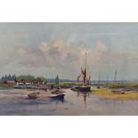 John Tuck  Gouache  Fishing boats on estuary, signed lower right, 37cm x 54cm