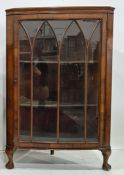 20th century walnut floor-standing corner display cabinet with astragal glazed door enclosing