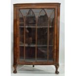 20th century walnut floor-standing corner display cabinet with astragal glazed door enclosing