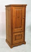 20th century pine cabinet with two cupboard doors, raised on bracket feet and contents of a JVC