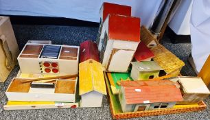 Quantity of wooden farm buildings, small wooden doll's house and other items