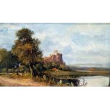 Possibly late 19th/early 20th century English school  Oil  Castle landscape, unsigned, 29.5cm x 49.