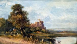 Possibly late 19th/early 20th century English school  Oil  Castle landscape, unsigned, 29.5cm x 49.