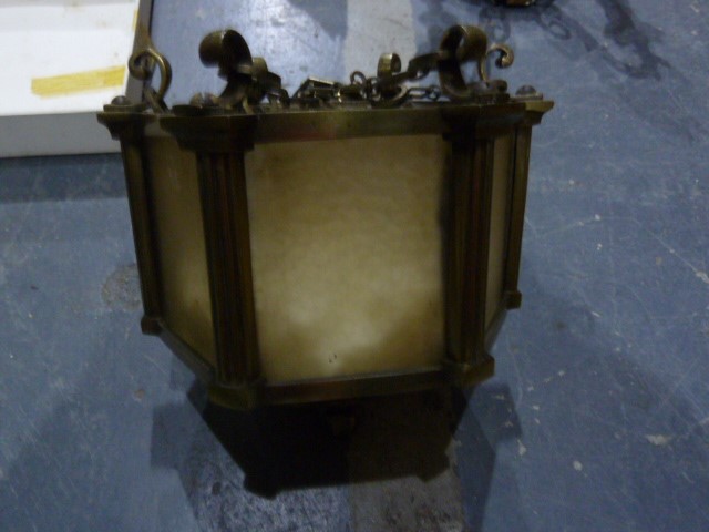 Three various gilt-framed mirrors, a pair of brass mirrored electric light sconces, a another pair - Image 3 of 3