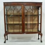 Early 20th century mahogany display cabinet with astragal glazed doors enclosing three shelves,