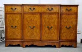 20th century G&F breakfront satin wood sideboard, cross-banded, with assorted drawers and cupboard