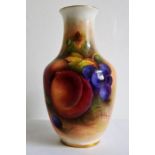 Royal Worcester fruit painted baluster-shape vase, printed puce marks, date code for 1940, shape