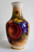 Royal Worcester fruit painted baluster-shape vase, printed puce marks, date code for 1940, shape