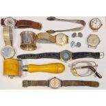 Collection of gentleman's wristwatches, a silver napkin ring, boxed, two various silver spoons and