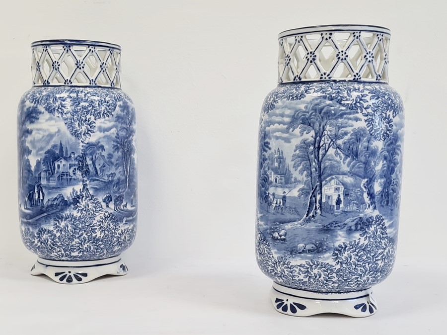 Pair of J Kent Fenton blue and white pottery vases 'Ye Olde Foley Ware' (2)  Condition ReportThese