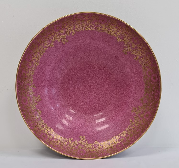 Royal Worcester porcelain shallow bowl, matt black glazed with gilt foliate border to exterior, - Image 2 of 3