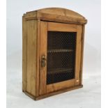 Late 19th century pine wall-hanging food cupboard with grilled single cupboard door Condition