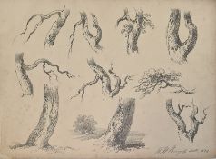 Henry William Burgess (1792-1839) Various pencil sketches Studies of trees, gates, bridges,