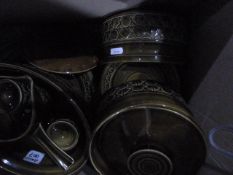 Beswick storage jar, plates, casserole, blue and white plates, Le Creuset set of two soup bowls