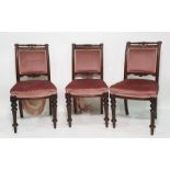 Set of five 19th Century dining chairs with turned top rail, reeded supports, turned legs to peg