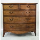 19th century mahogany bowfront chest of two short over three long drawers, bracket feet, 105cm x