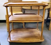 Ercol light elm three-tier tea trolley, 21cm x 77cm