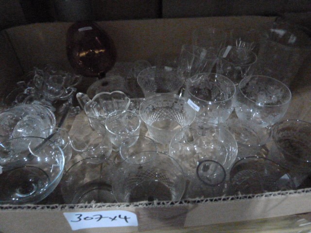 Large quantity of glassware including engraved glass, cut glass, moulded glass, vases, wines, etc