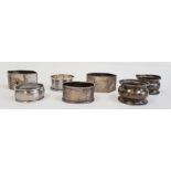 Collection of seven various silver napkin rings, 3.85oz total weight (7)