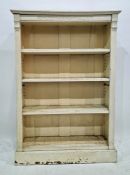 19th century white painted open bookcase with adjustable shelves, fluted pilasters, plinth base,