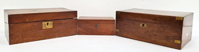 Two 19th century mahogany writing slopes and a 19th century rectangular tea caddy (3)